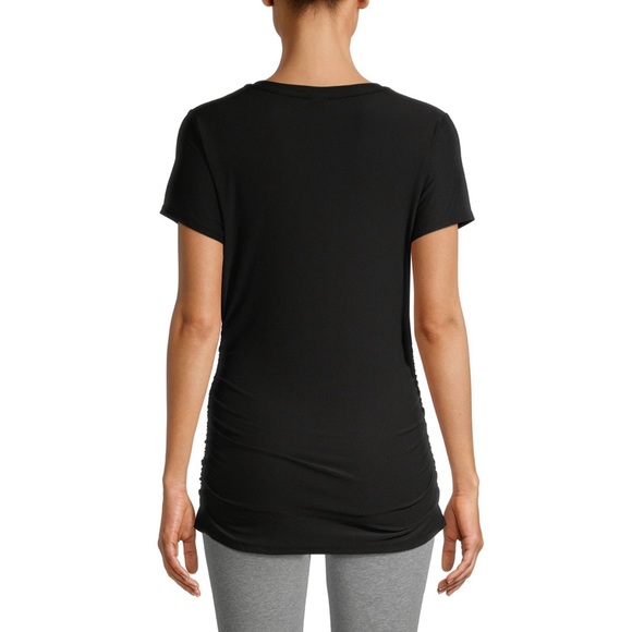 Time & Tru Black Side Ruched V-neck Maternity Top - Picture 4 of 15